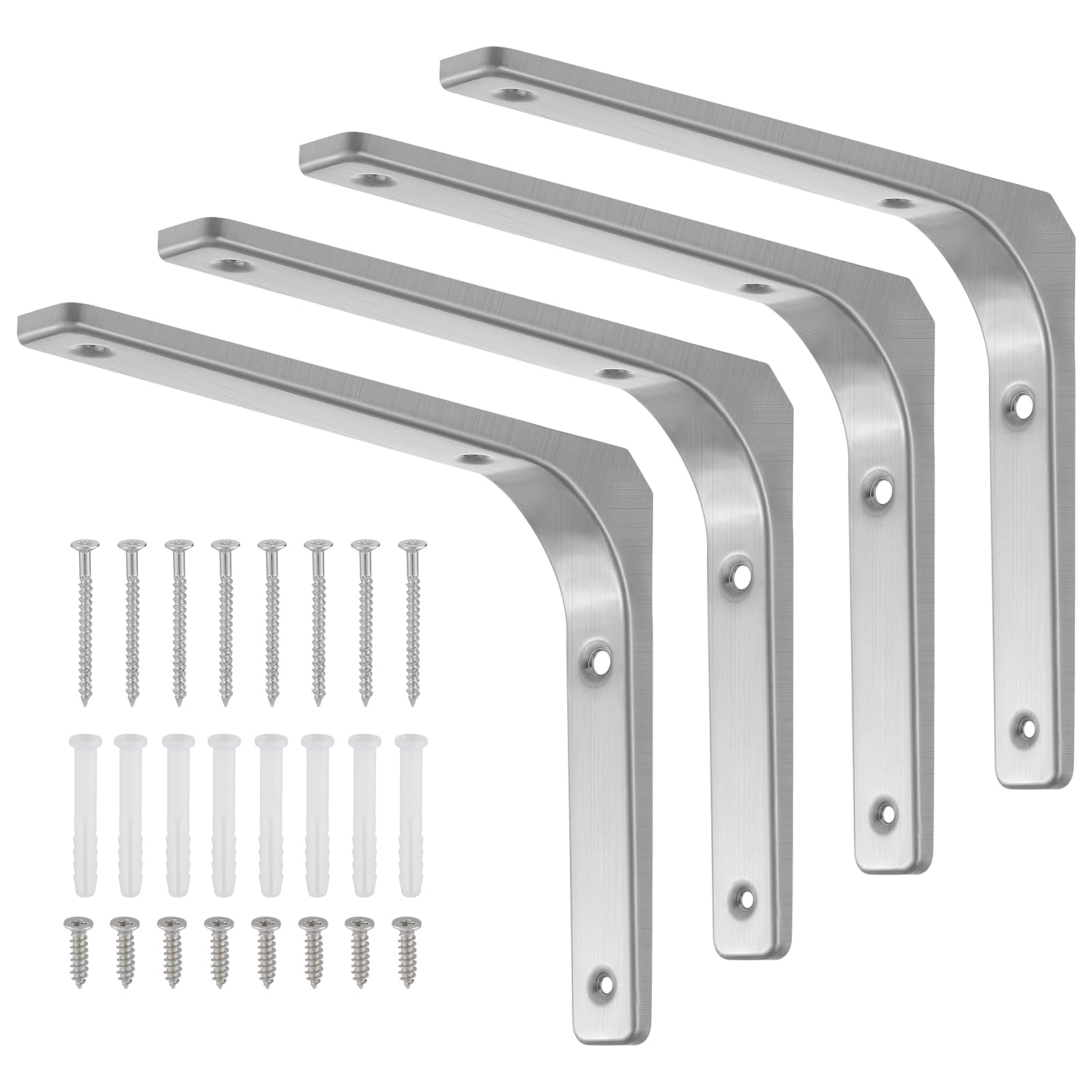 Faankiton 4 Pieces Shelf Brackets, Load Capacity 70kg, Wall Corner Brace Angle Shelving Shelf Brackets with Screws, Wall Hanging Shelves Decorative Corner Brackets (200x 250 mm Stainless Steel) — image 1