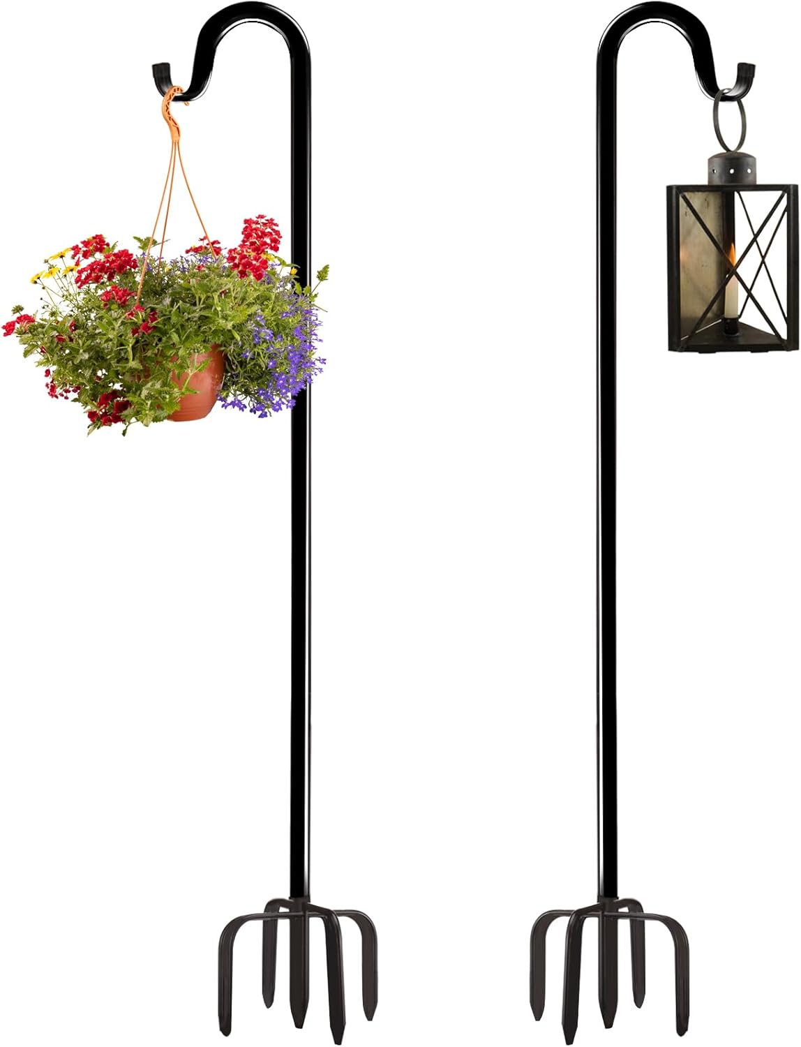Outdoor Shepherd's Hooks - oathx Shepherds Hooks for Outdoor 48 inch, 2 Pack Bird Feeder Pole for Outside with 5 Base Prongs, Heavy Duty Garden Hooks for Bird Feeder, Solar Light, Plant Hanger, Wedding Decor