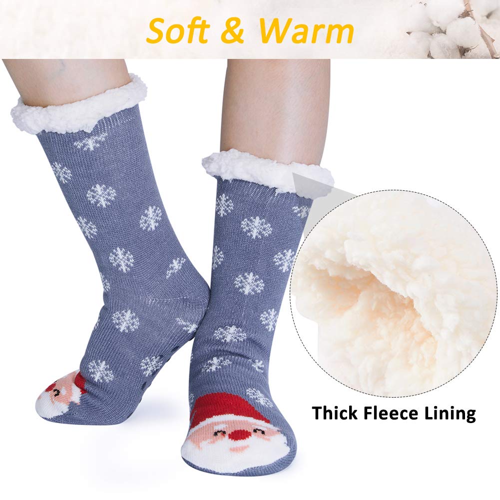 RAISEVERN Chaussettes de Noël pour garçons Avec des pinces Adolescentes Filles Funky Home Chaussettes Imprimées Flocons de neige imprimés pourpres pour des chaussettes moelleuses de neige Santa