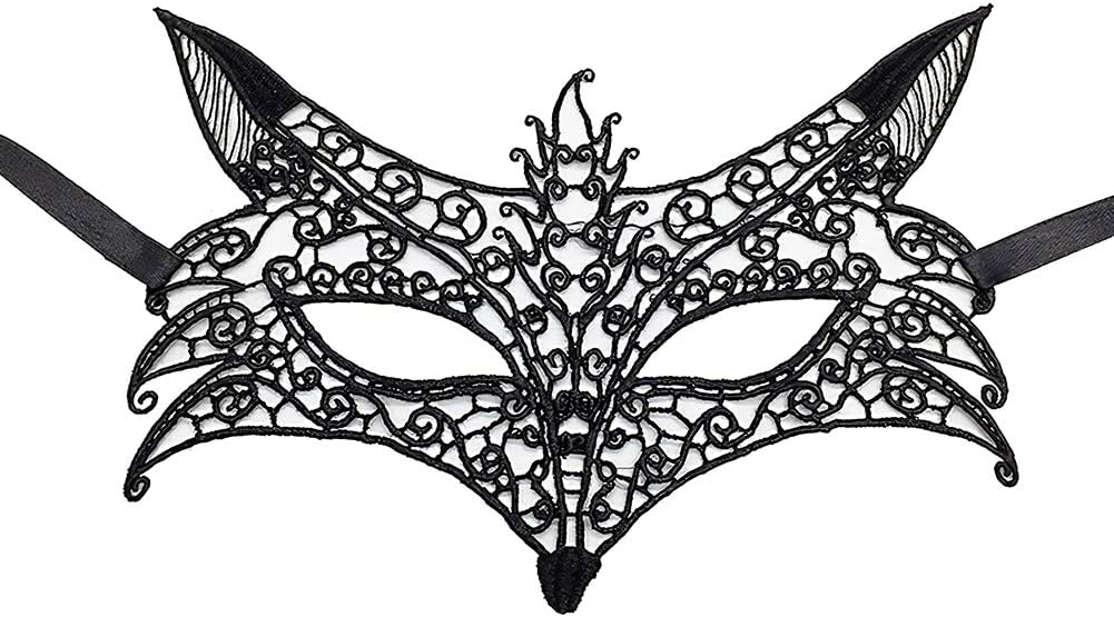 Jamron Women Sexy Black Lace Eye Mask for Masquerade Halloween Party Prom Ball Carnival Dress Mask 3PCS Set Fox SN07830 - Image 5