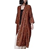 NFYM Women Lightweight Kimono Jacket Cotton Yarn Printed Tie Up Vintage Loose Cardigan Open Front Trench Coat Outerwear
