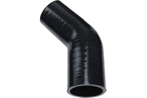 AC PERFORMANCE ID 2.5" to 2.75" (64mm to 70mm), 45 Degree Elbow Reducer Coupler, Leg Length 3.5" (90mm), 3-Ply Reinforced, Automotive Silicone Hose, Black