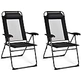 Giantex Set of 2 Patio Dining Chairs, Folding Lounge Chairs with 7 Level Adjustable Backrest, Headrest, 300 Lbs Capacity, Out