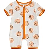 Newborn Infant Baby Boy Game Day Outfit Short Sleeve Basketball Jumpsuit One Piece Summer Zipper Romper Clothes
