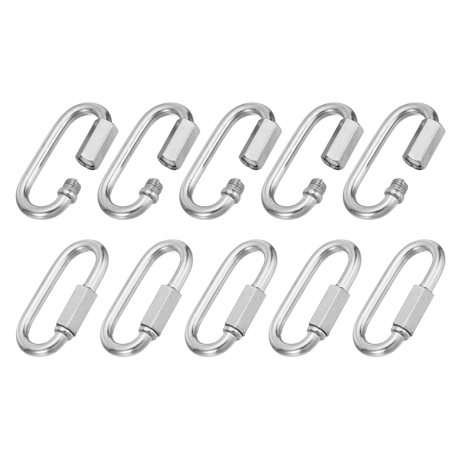 PATIKIL 6mm Chain Quick Links, 10 Pack Chain Connector Screw Locking Clips Hook Oval D Ring for Chandelier Backpack Tent, 304 Stainless Steel 882 Lbs Silver