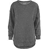 Melange Poncho Fleece: Long Sleeve Crew Neck Hi-Lo Round Bottom, Black, M