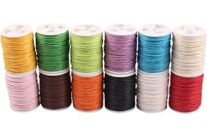 Cabilock 12pcs 1mm Waxed Cotton Cord Braided Rope 10m Colorful Knitting String for DIY Crafts Macrame