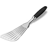 304 Stainless Steel Fish Spatula, Non-Slip Ergonomic Handle Slotted Spatula, Black