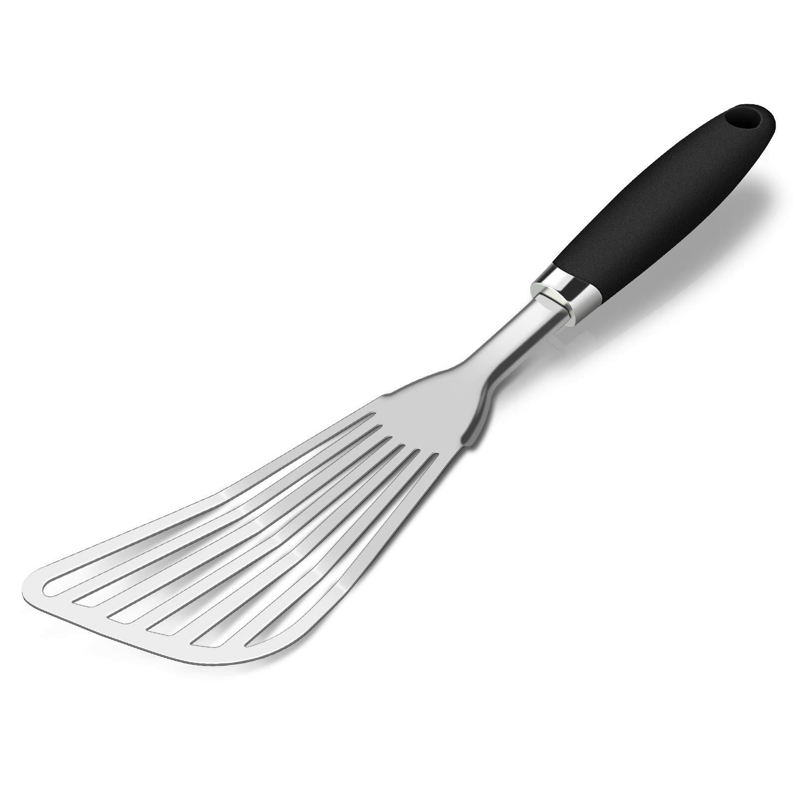Photo 1 of 304 Stainless Steel Fish Spatula, Non-Slip Ergonomic Handle Slotted Spatula, Black
