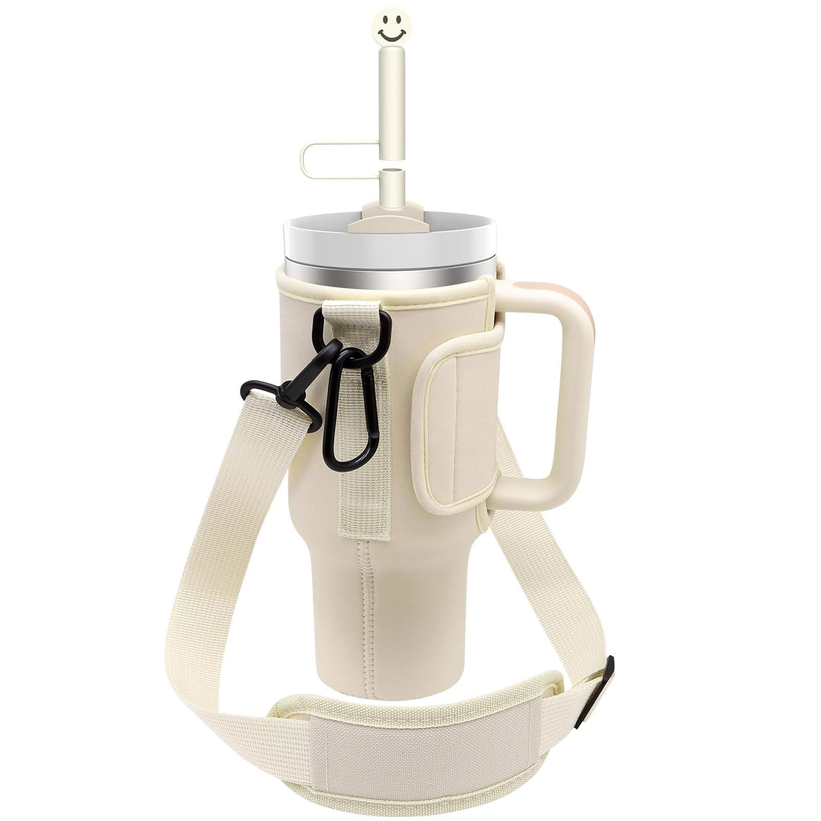 Water Bottle Carrier Bag for Stanley 40 Oz Tumbler Cup,Water Bottle Sling Pouch Sleeve Holder with Adjustable Shoulder Strap Carabiner Clip Straw Cover for Walking Hiking Camping Travel Mountaineering