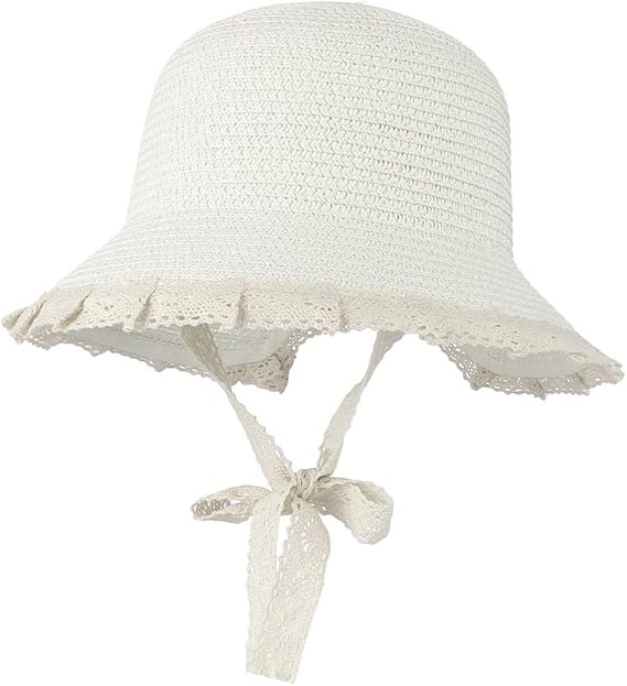 Amazon Co Jp Cloudkids 麦わら帽子 ストローハット ビーチハット ペーパーハット 日よけ帽子 ベビー 子供 キッズ 女の子 レースあご紐付き 可愛い 紫外線対策 Uvカット アウトドア ホワイト 服 ファッション小物