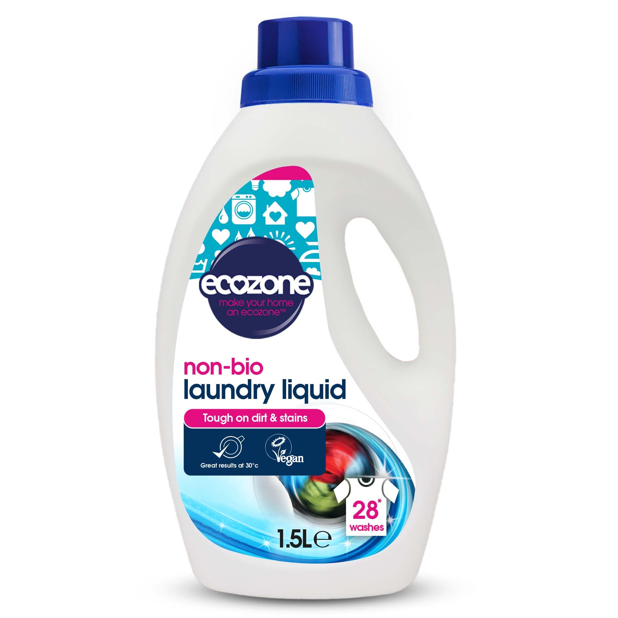 Ecozone Non Bio Laundry Liquid, Eco Conscious Laundry Detergent Liquid, Non Bio Washing Liquid & Stain Remover, Plant Based* Non Biological Washing Liquid, Vegan Friendly Eco Cleaning Products (1.5L)