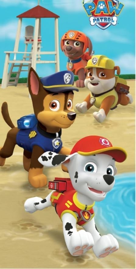 Amazon.com: Paw Patrol – Toalla de playa para niños – Paw Patrol Puppy Run Tema 28 x 58, en: Home \u0026 Kitchen