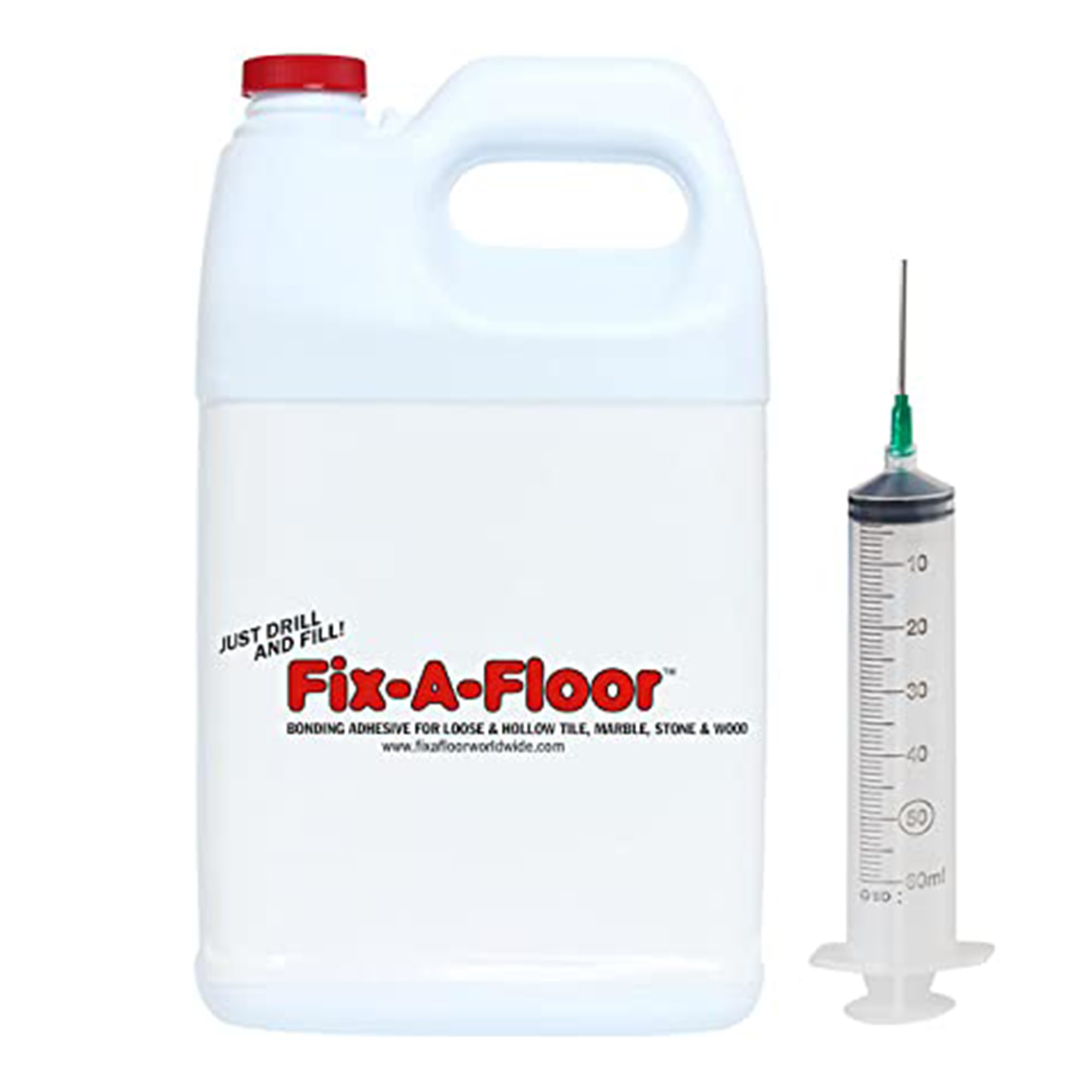 Photo 1 of Fix-A-Floor Tile Repair Adhesive – Extra Strength Adhesive for Tile, Marble, Stone, Wood - Easy DIY Repair – Versatile Compatibility - 1 Gallon Jug – Comes with a Syringe Applicator