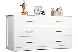 WLIVE White Dresser with 6 Drawers, Wide Wood Chest of Drawers for Bedroom, Large White Storage Tower Unit, Modern Minimalist Closet Store Organizer for Living Room, Hallway