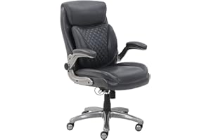 Amazon Basics Ergonomic Executive Office Desk Chair with Lumbar Support, Flip-up Armrests, Adjustable Height, Grey Leather