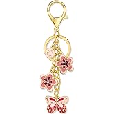 Yeeyeow Cute Initial Letter Flower and Butterfly Keychain for Women Purse Charms Bag Charms for Handbag Backpack
