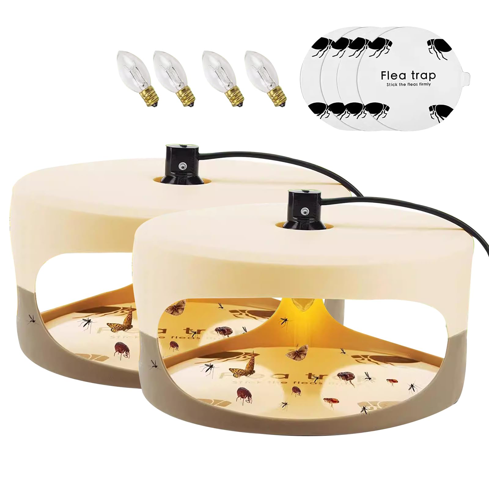 Flea Traps for Home 2Pcs,maxant Odorless Insect Traps with 2 Sticky Discs Flea Trap Odorless Warm & UV LED Light Electric Indoor Fleas Trap for Indoor Use