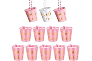 Betgod Shot Necklace,Bridal Shot Glass Necklace,Necklace Shot Glasses,Pink and White with Gold Foil for Bachelorette Party Bridal Party Necklaces 12 PCS (Pink)