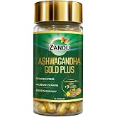 Zandu Ashwagandha Gold Plus, Made with Gold, Ashwagandha, Safed Musli, Shilajit &amp; Other Ayurvedic Ingredients, Helps to Boost Stamina, Strengthens Immunity, 60 Caps