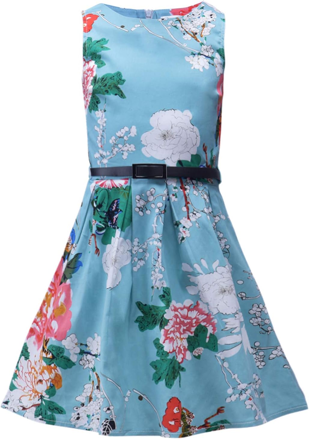 Sharequeen Girls Sleeveless Vintage Patchwork Floral Print Swing Party Dresses A099