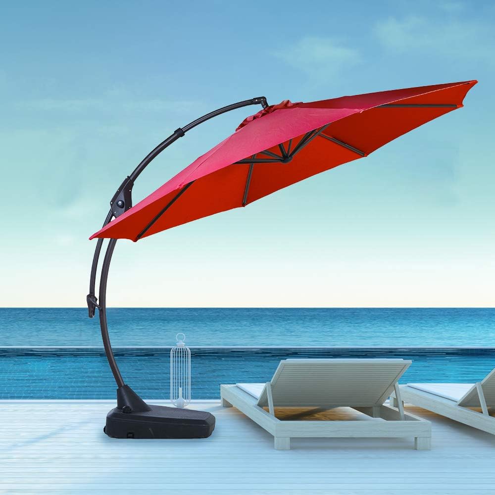 Amazon Com Grand Patio Napoli Premium Outdoor Offset Patio Cantilever Umbrella With Base For Garden Deck Backyard And Pool 11ft Brick Red Garden Outdoor
