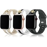 3 Pack Designer Sport Band Compatible with Apple Watch Band 38mm 40mm 41mm 42mm 44mm 45mm 49mm, Soft Silicone Sport Strap with Bee Decoration for iWatch Series 9 8 7 6 5 4 3 2 1 SE