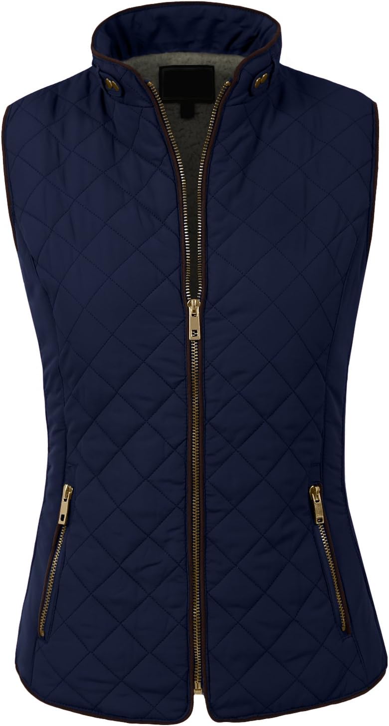 Womens Lightweight Quilted Faux Fur Inside Zipper Vest (S-3XL)
