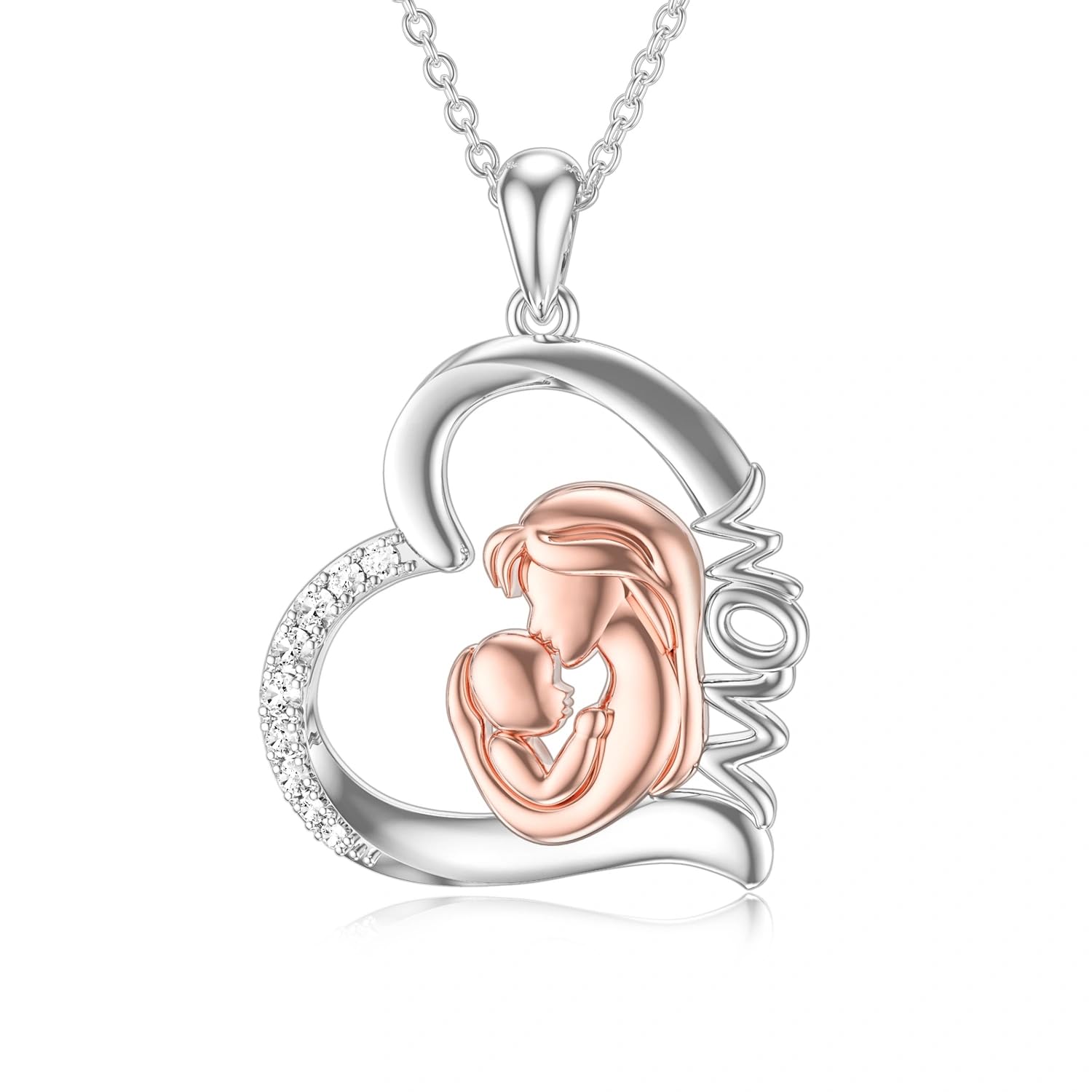 ROMANTICWORK Mum Gifts Sterling Silver Mum Necklaces Mother and Child Love Heart Pendant Necklace Jewellery Mothers Day Christmas Presents for Women Mum Daughter โ image 1