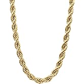 AILPIWE 18K Gold Plated Rope Chain Necklace for Women, 4mm Dainty Gold Rope Link Chain Necklace 24 Inches