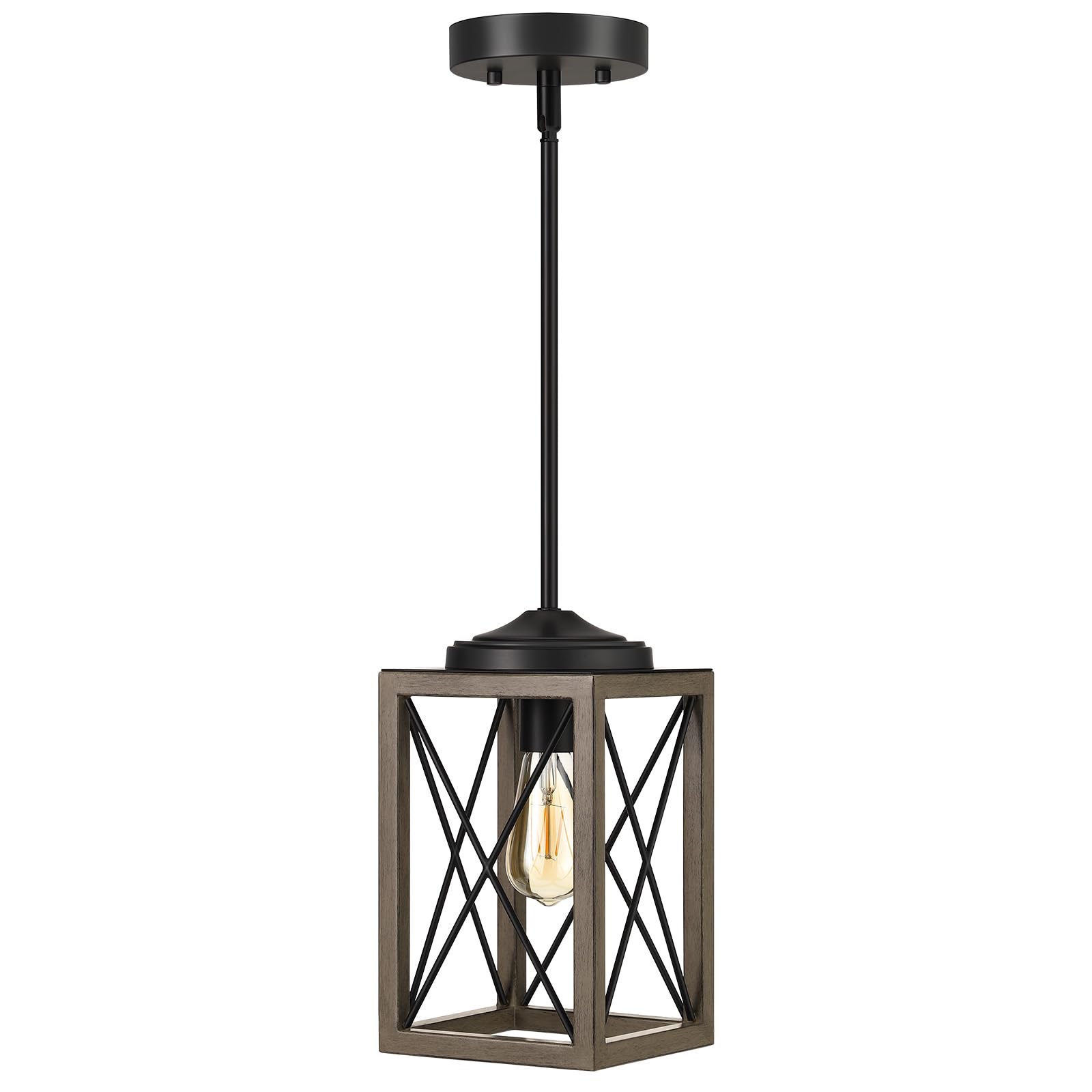 Photo 1 of DEWENWILS Pendant Light Fixtures, Metal Hanging Light Fixture with Wooden Grain Finish, 48 Inch Adjustable Pipes for Flat and Slop Ceiling, Kitchen Island, Bedroom, Dining Hall, E26 Base