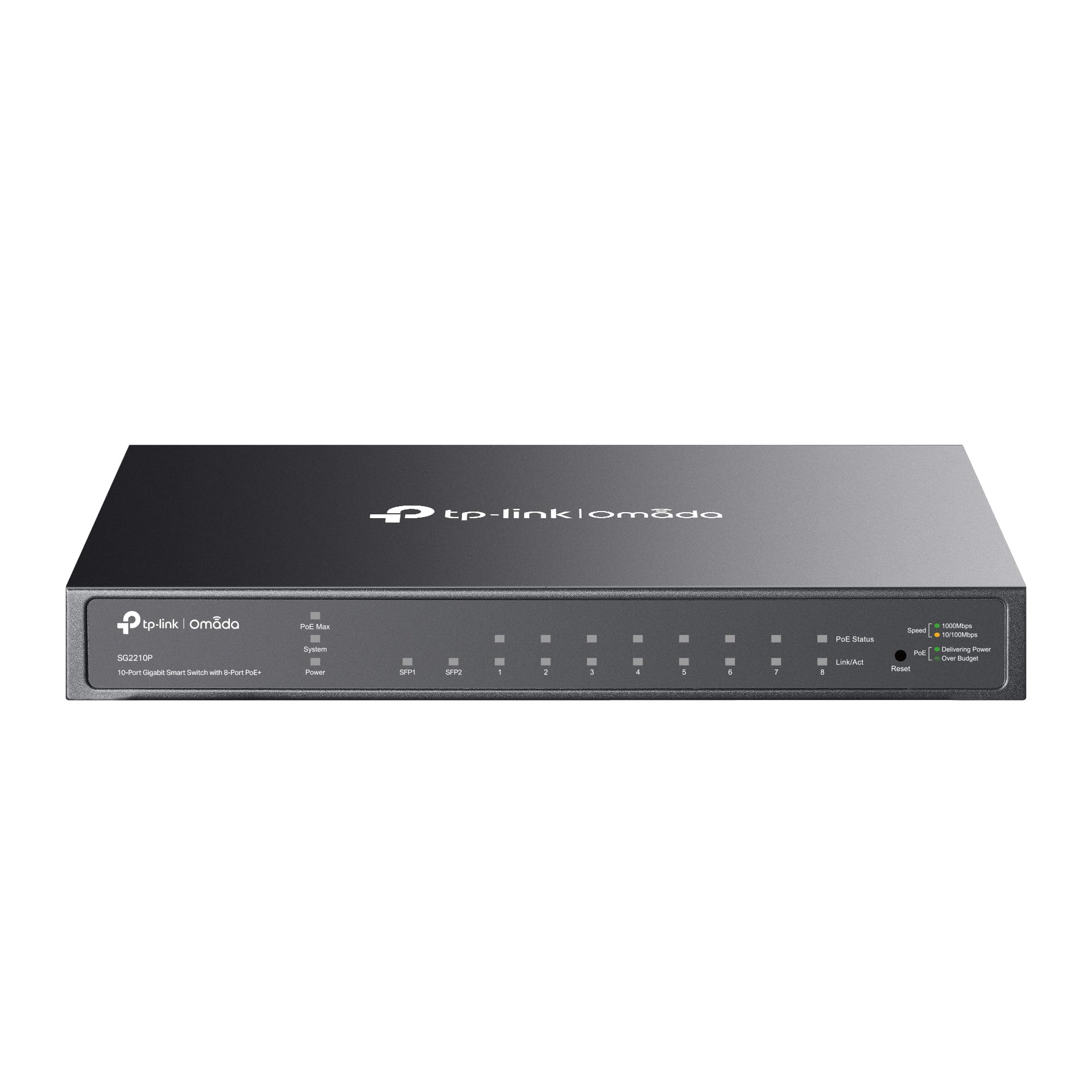 TP-Link TL-SG2210P V3 | Conmutador PoE gestionado inteligente Jetstream de 8 puertos Gigabit | 8 puertos PoE+ a 61 W, 2 ranuras SFP | Omada SDN integrado | Recuperación PoE | IPv6 | Enrutamiento estático | Protección limitada de por vida