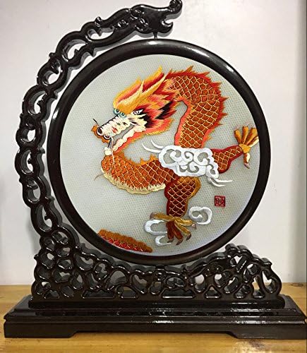 3D Lifelike A Giant Chinese Golden Water Dragon Embroidery Round Panel Handmade