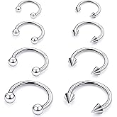 Rmsnxnnz 20G 18G 16G 14G 12G ASTM F136 Titanium Horseshoe Septum Nose Ring Piercing Jewelry Circular Barbell Helix Snug Tragus Rook Daith Cartilage Earring Lip Ring Hoop Piercing Jewelry for Women Men