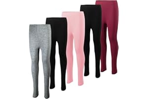 MISS POPULAR 5-Pack Girls Leggings Sizes 4-16 Soft Comfortable Cotton Spandex with Elastic Waistband Many Colors