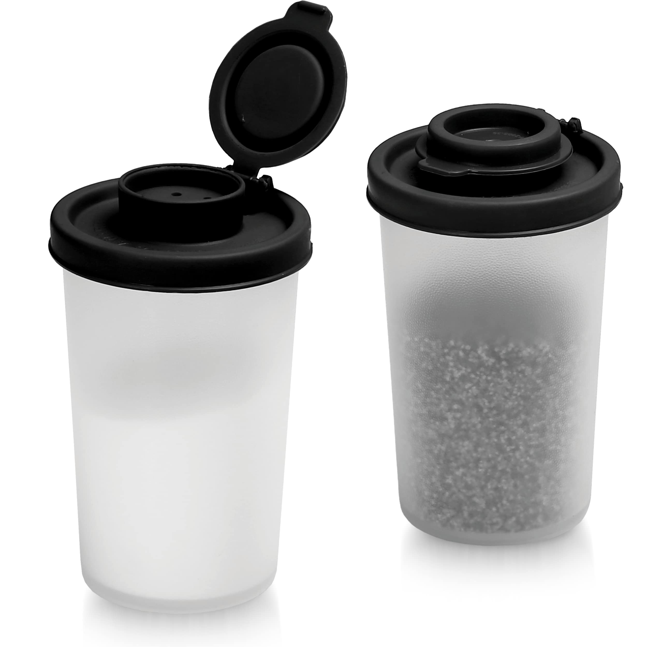 Salt and Pepper Pots – Salt and Pepper Shakers in a Range of Sizes – Non-Toxic Salt and Pepper Set for Home, Camping, Picnics, Lunch Boxes – Transparent Salt Pepper Set (Big Black, 2pk)