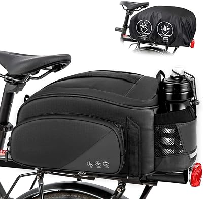 Eyein 12L Waterproof Bike Rear Rack Bag with Reflective Panel and Bottle Holder