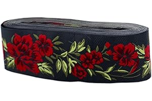 IDONGCAI 10 Yards Boho Jacquard Ribbon Trim - Black Lace Floral Embroidery Fabric for Sewing & Embellishments