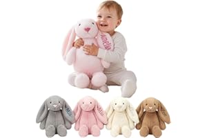 TIRXUIND Personalized Bunny Plush with Custom Name Embroidery, Easter Rabbit Stuffed Animal, Fluffy Plush Bunny with Long Ear