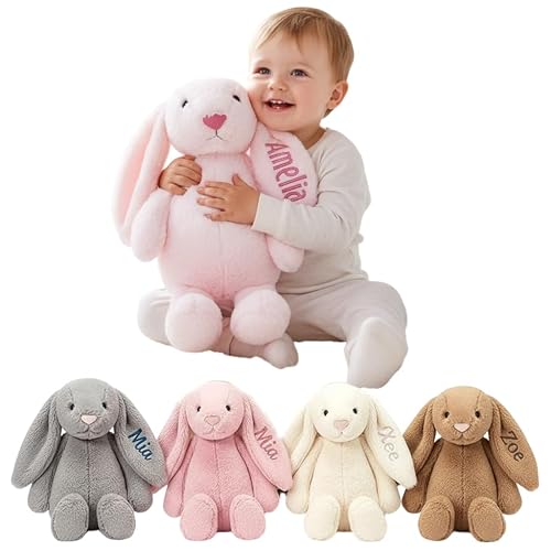 TIRXUIND Personalized Bunny Plush with Custom Name Embroidery, Easter Rabbit Stuffed Animal, Fluffy Plush Bunny with Long Ears, Monogram Easter Gift