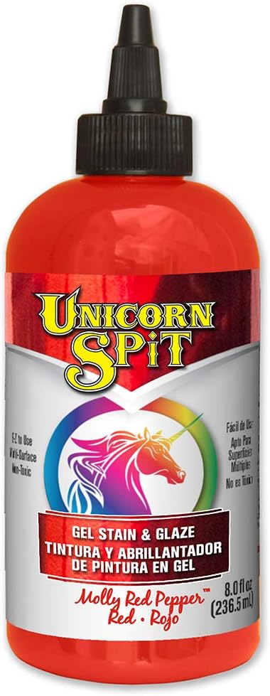 Unicorn SPiT Gel Stain and Glaze, Molly Red Pepper Water Based Paint for Wood Glass and Fabric