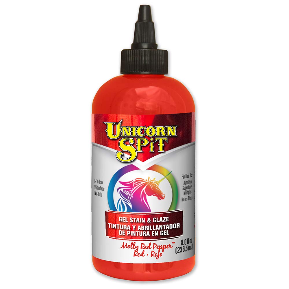 Unicorn SPiT Gel Stain and Glaze, Molly Red Pepper Water Based Paint for Wood, Glass and Fabric, Vibrant Crafting Colour for DIY Upcycling Projects, 236ml