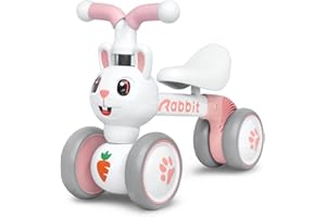 Ancaixin Baby Balance Bikes Toys for 1 Year Old Girls, Riding Toy for 10-36 Month Toddler | No Pedal Infant 4 Wheels Baby Bicycle | Best First Birthday New Year Holiday (Rabbit)