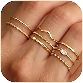THUNARAZ 8Pcs Stackable Rings for Women Non Tarnish 14K Gold Plated Stainless Steel Dainty Rings Set Minimalist Thin Thumb Ring Cubic Zirconia Wave Statement Ring Bands for Women Size 5-10