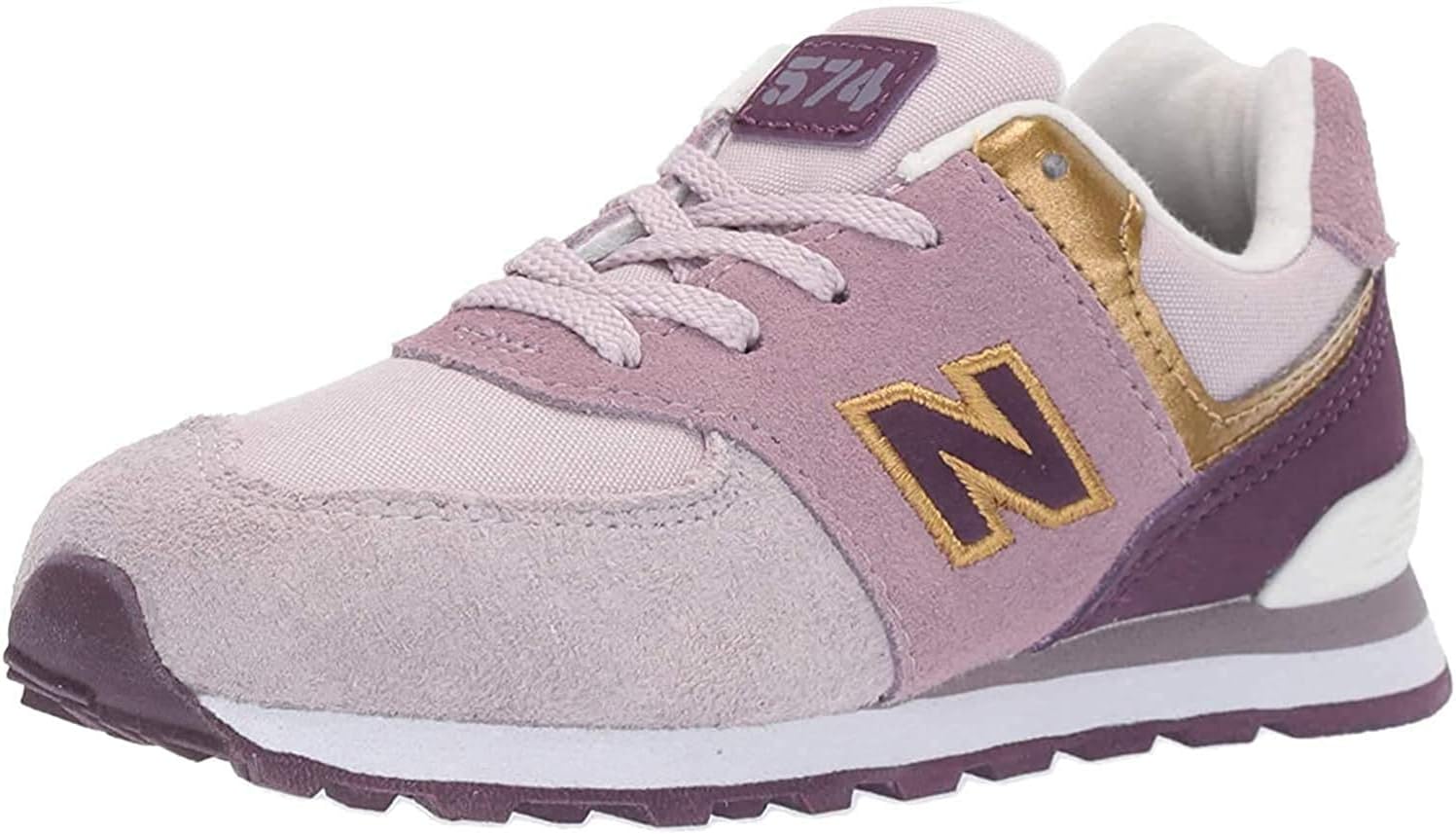 New Balance Unisex Kids 574 Low-Top Trainers, Pink (Light Cashmere/Dark Currant Mlg), 2.5 UK (35 