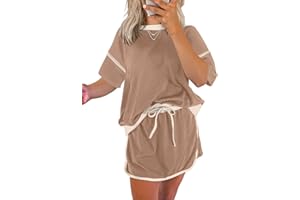 EVALESS Women's 2 Piece Sets Summer Casual Short Sleeve Tops Matching Drawstring Mini Skirt Going Out Lounge Outfits