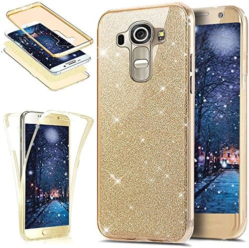 Case for LG G4,LG G4 Silicone Case.KunyFond Phone Case Front and Back All Around Double Protective,Bling Shiny Glitter Crystal Silicone Case Full Body 360 Degrees Protection Transparent TPU Mobile Case Shock Absorbing Complete Case Crystal Kirstall Case Soft Flexible Silicone Case Mobile Belt Case Pouch Cover Case TPU Bumper Shell for LG G4-Golden