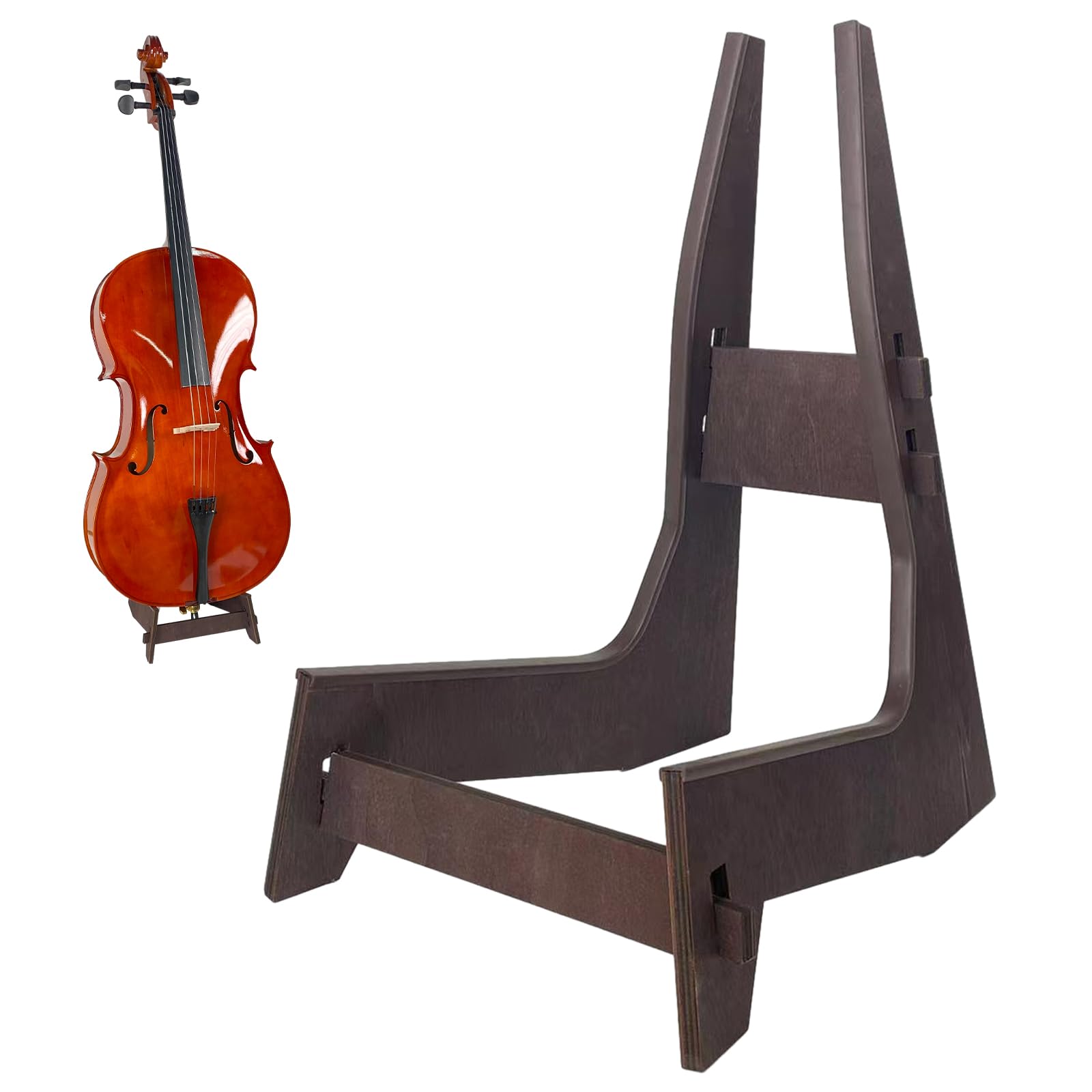 Photo 1 of Wooden Cello Stand with Bow Holder for 1/8 - 4/4 Cellos | Detachable & Portable Full-Size Cello Stand | Universal Instrument Stand for Guitars/Bass