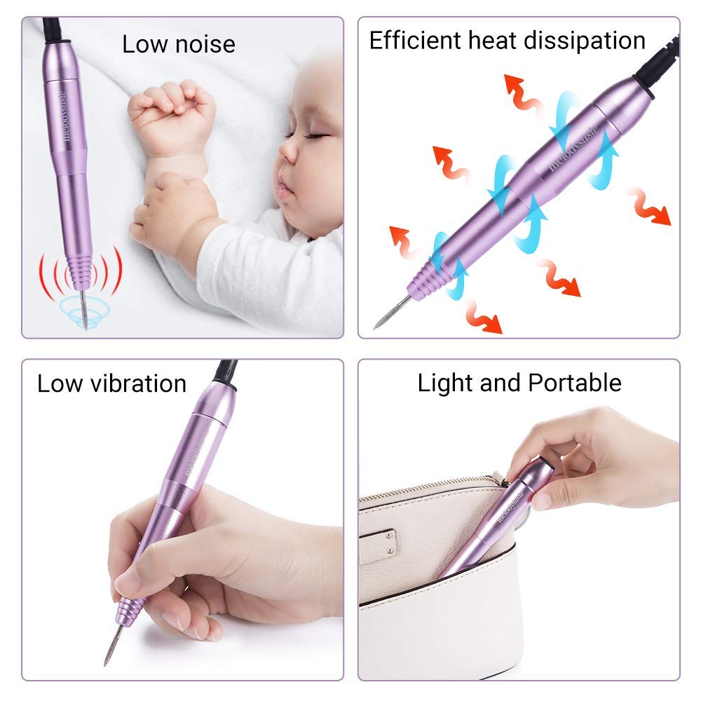 MelodySusie Portable Electric Nail Drill, Compact Efile Electrical Professional Nail File Kit for Acrylic, Gel Nails, Manicure Pedicure Polishing Shape Tools Design for Home Salon Use, Purple: Beauty