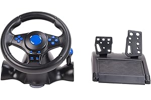 7 in 1 Gaming Racing Wheel, 180 Degree Game Steering Wheel Motor Feedback Driving with Pedals and Joystick Steering Wheel for